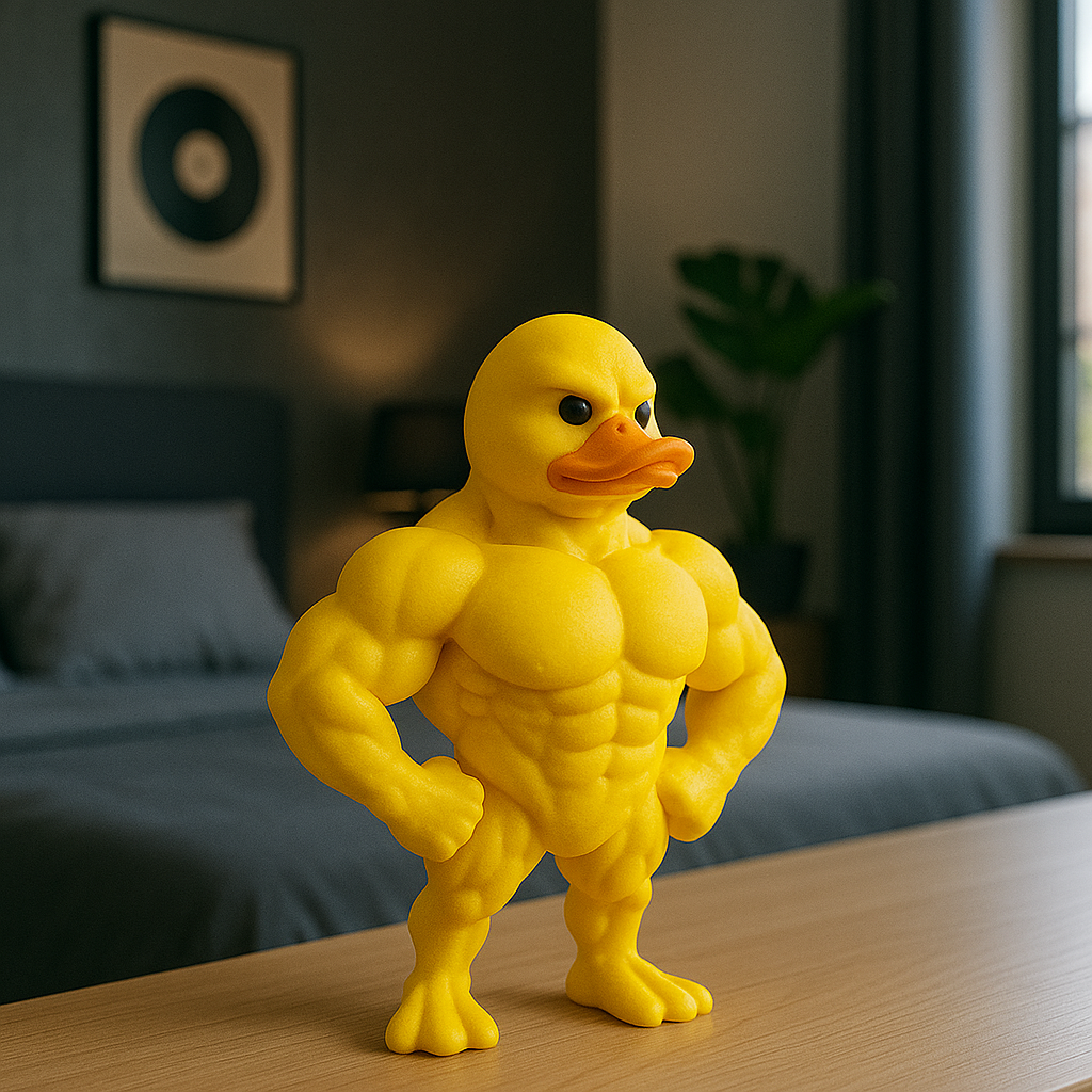 🦆 Muscular Duck Figurine – Tiny but Mighty!