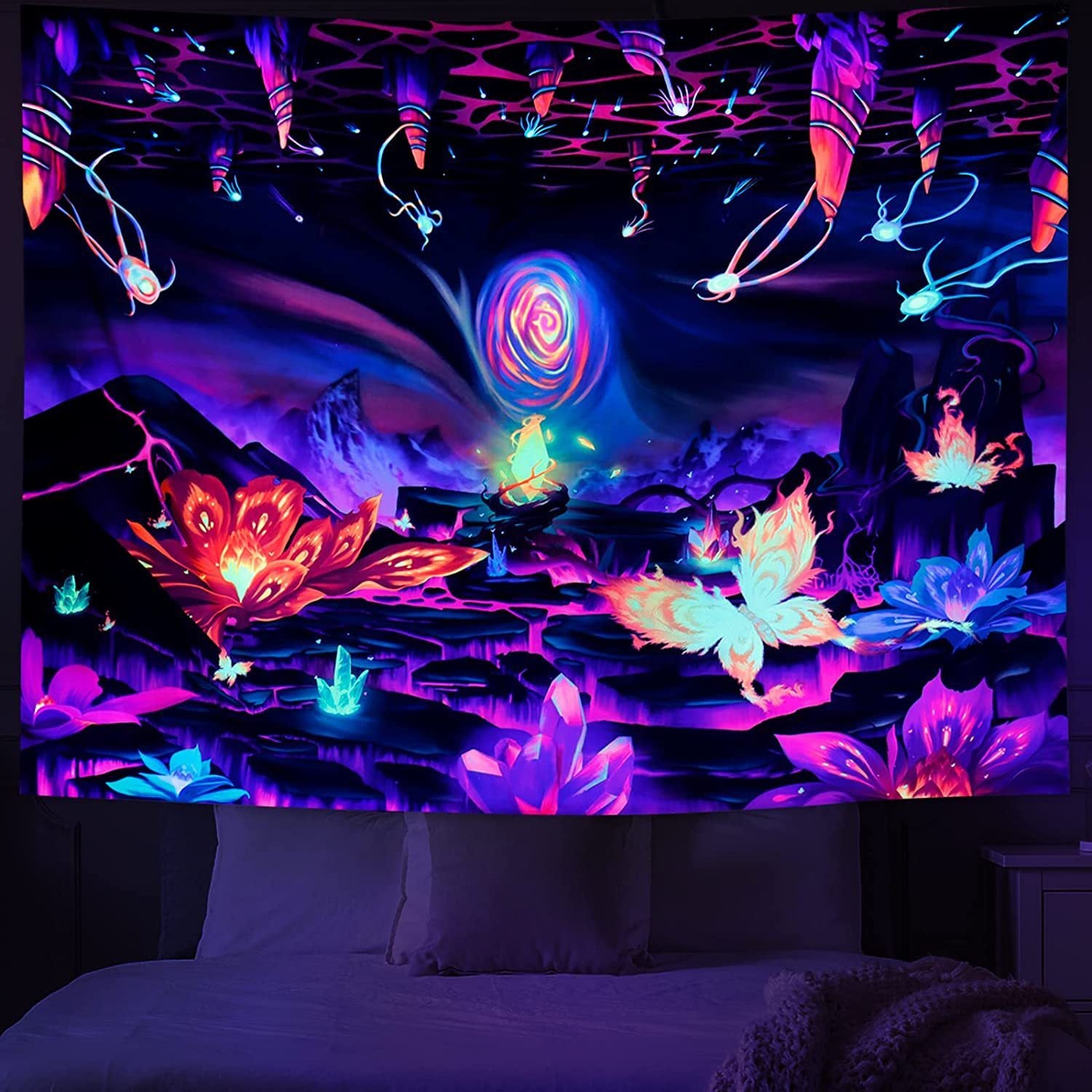 Tissu de fond de pièce de décoration murale de lumière violette