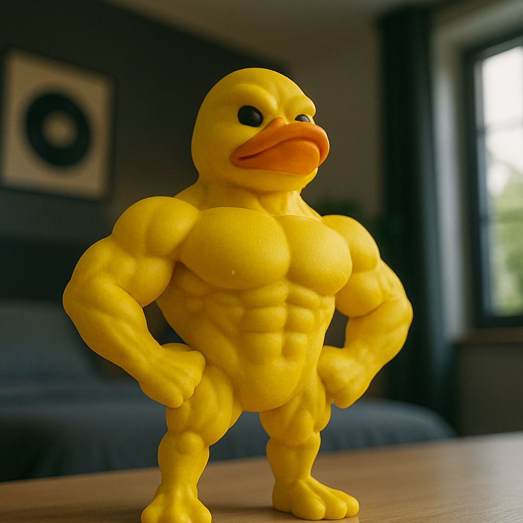 🦆 Muscular Duck Figurine – Tiny but Mighty!